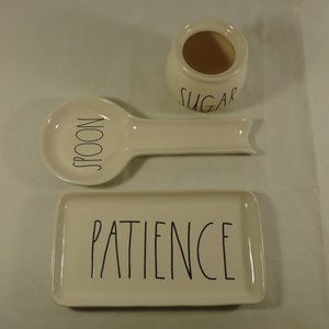 Rae Dunn Lot White Ceramic Artisan Spoon Rest Patience Tray Sugar Bowl No Lid